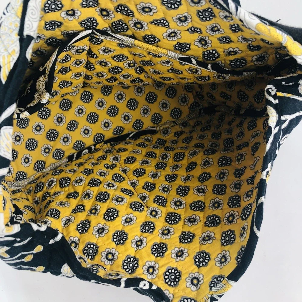 Vera Bradley Messenger Laptop Computer Bag Purse Tote Retired Black Yellow Bird